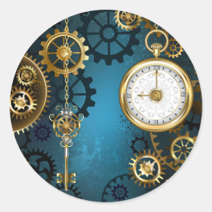 Steampunk turkos Bakgrund med växlar Runt Klistermärke