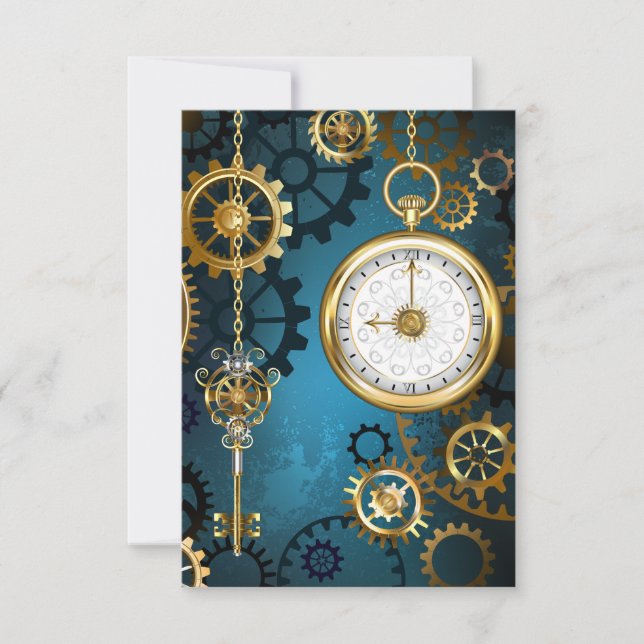 Steampunk turkos Bakgrund med växlar Spara Datumet (Framsida)