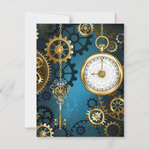 Steampunk turkos Bakgrund med växlar Spara Datumet