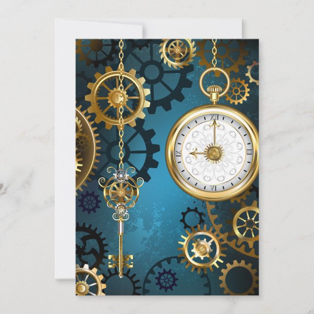 Steampunk turkos Bakgrund med växlar Spara Datumet (Framsida)