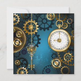 Steampunk turkos Bakgrund med växlar Spara Datumet