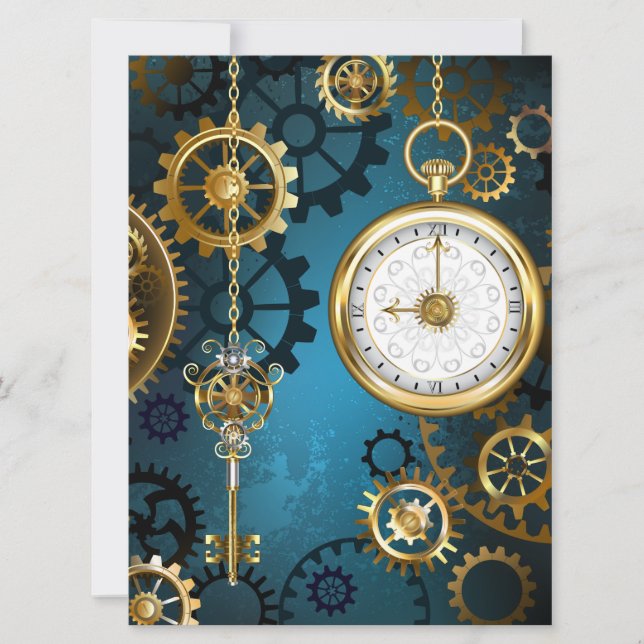 Steampunk turkos Bakgrund med växlar Spara Datumet (Framsida)