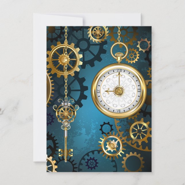 Steampunk turkos Bakgrund med växlar Spara Datumet (Framsida)