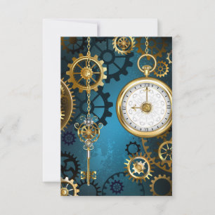 Steampunk turkos Bakgrund med växlar Tack Kort
