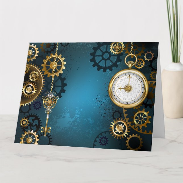 Steampunk turkos Bakgrund med växlar Tack Kort (Framsida)