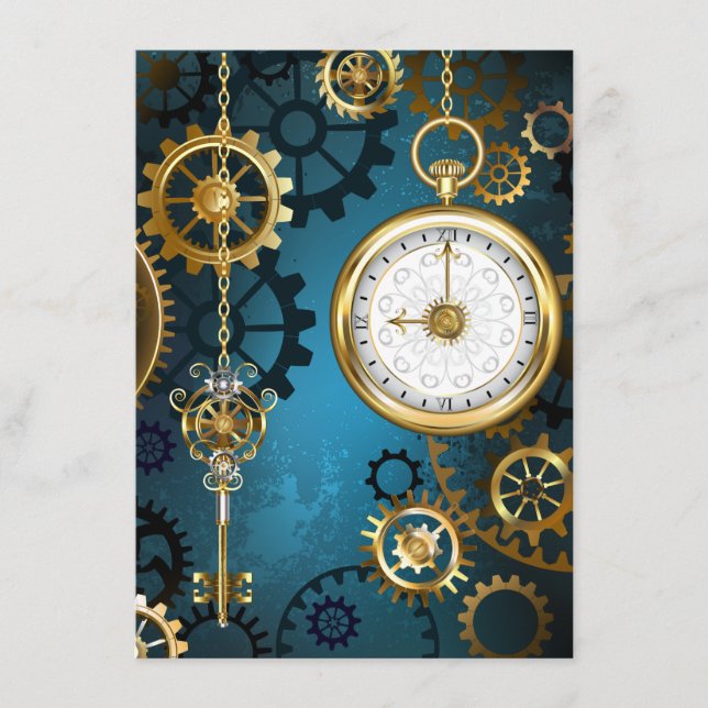 Steampunk turkos Bakgrund med växlar Tilläggskort (Framsida)
