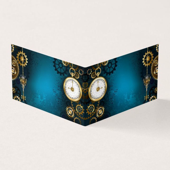 Steampunk turkos Bakgrund med växlar Visitkort (Utsida)