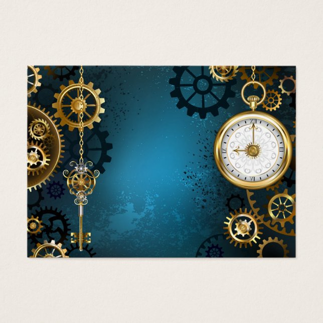 Steampunk turkos Bakgrund med växlar Visitkort (Framsidan)