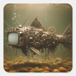 Steampunk TV Catfish Fyrkantigt Klistermärke