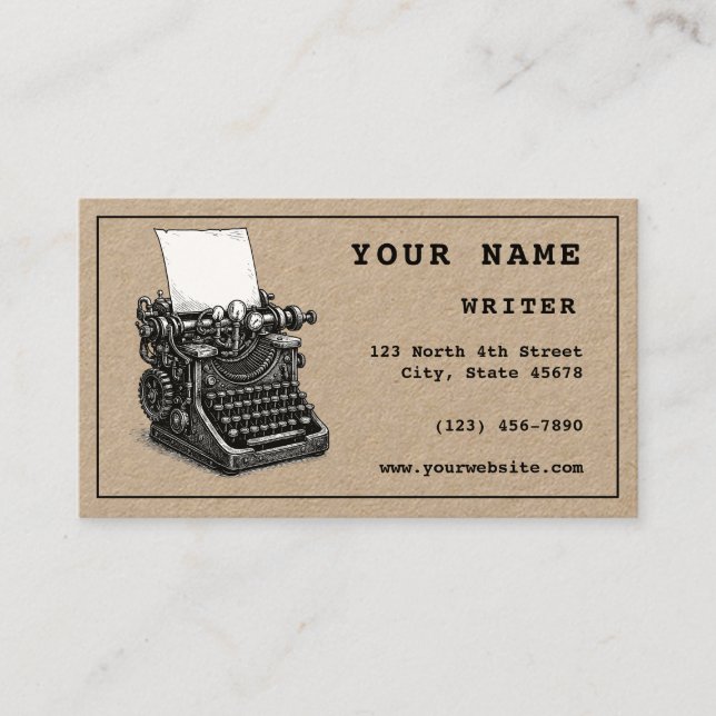 Steampunk Typewriter Writer Template Visitkort (Framsida)