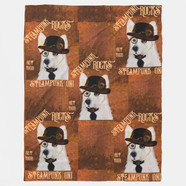 Steampunk tysk shepherd  fleecefilt (Framsidan)