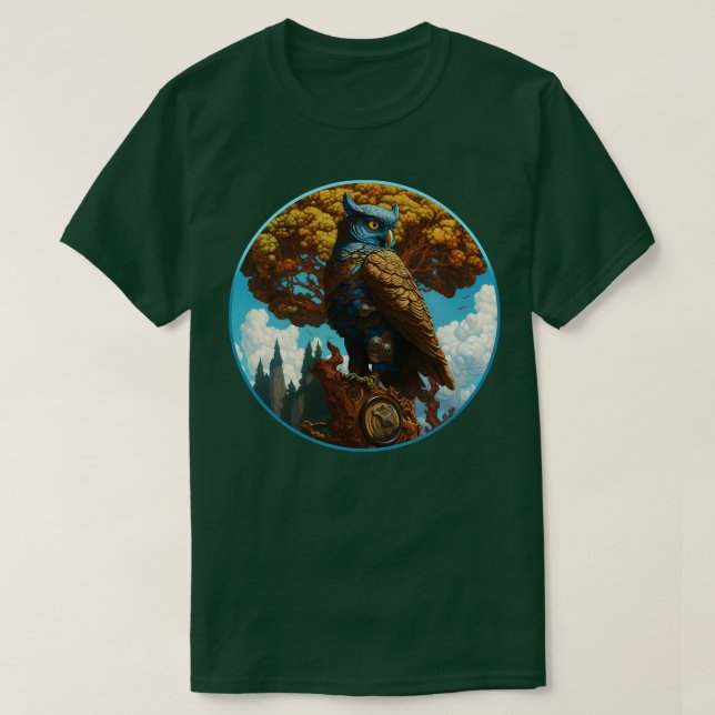 Steampunk Uggla av Träd T Shirt (Design framsida)