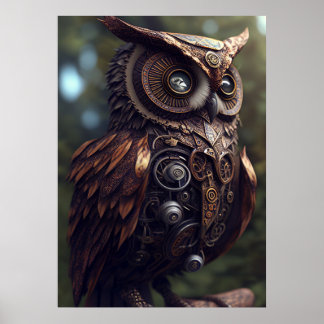 Steampunk Uggla Digital Art Printable Poster