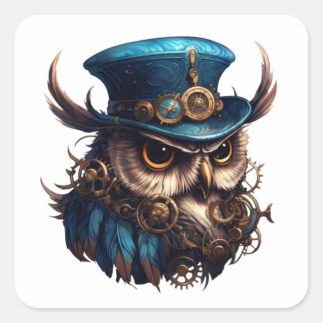 Steampunk Uggla Fyrkantigt Klistermärke (Framsida)