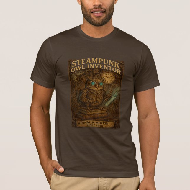 Steampunk Uggla Inventor - Retro Fantasy T Shirt (Framsida)