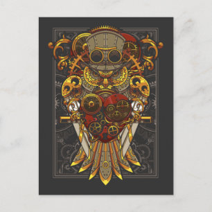 Steampunk Uggla Mechanical Bird Clockwork Fantasy Vykort