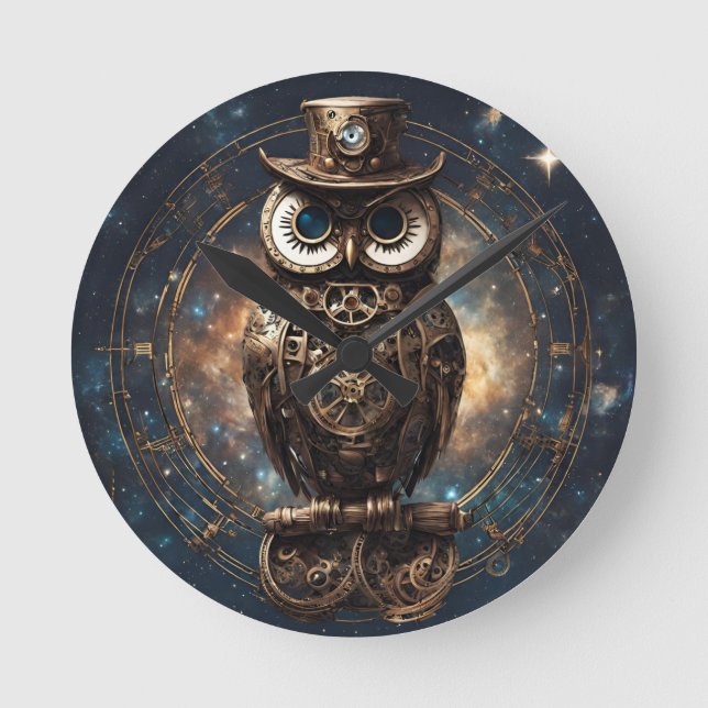 Steampunk Uggla Rund Klocka (Framsida)
