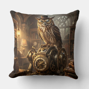 steampunk-uggla urverk konst kudde