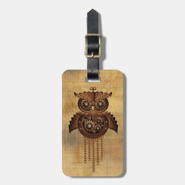 Steampunk Uggla Vintage Stil Luggage Tag Bagagebricka (Vertikal Framsida)