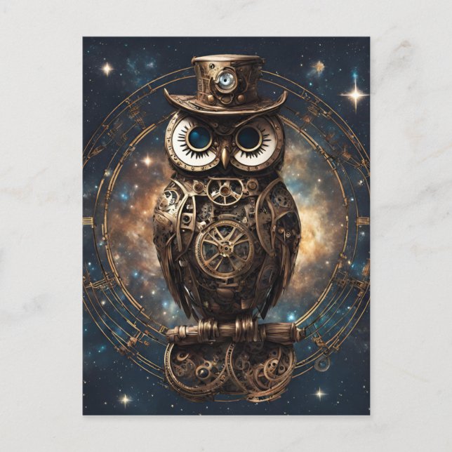 Steampunk Uggla Vykort (Framsida)