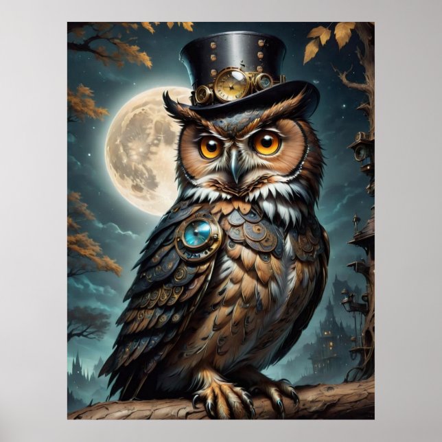 Steampunk Uggla . Wisdom Poster (Framsidan)