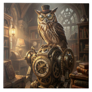 steampunk-ugglas urverk konst kakel