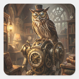 steampunk-ugglestickrar med urverk konst fyrkantigt klistermärke