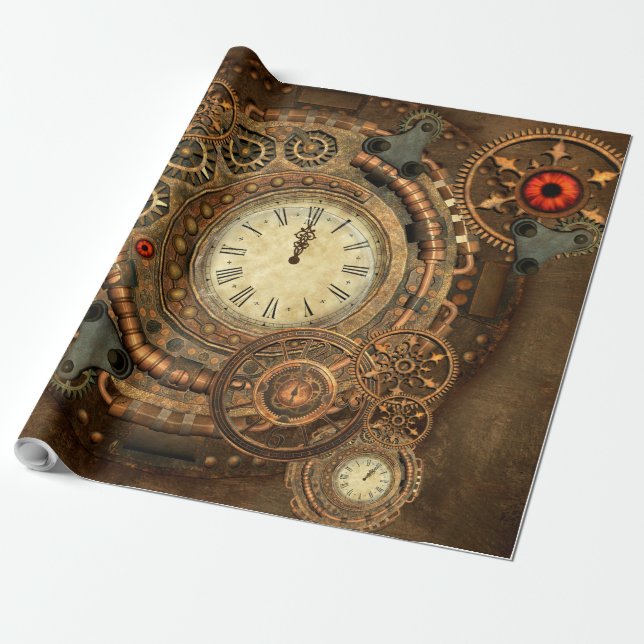 Steampunk underbart urverk presentpapper (Utrullad)