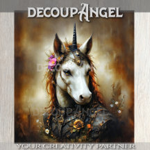 Steampunk Unicorn & Blommigt Fantasy Decoupage