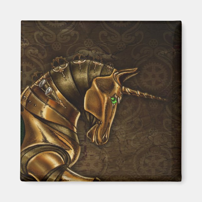 Steampunk Unicorn Damask Magnet (Framsidan)