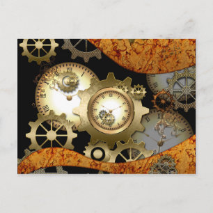 Steampunk, ur och växlar vykort