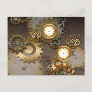 Steampunk, ur och växlar vykort