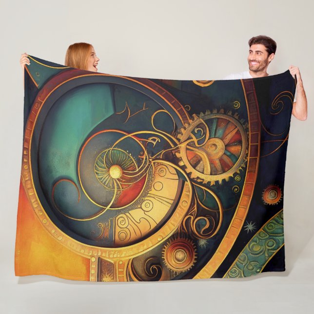 Steampunk Urverk Abstrakt Design Fleecefilt (På plats)