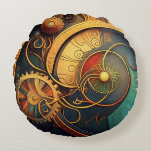 Steampunk Urverk Abstrakt Design Rund Kudde