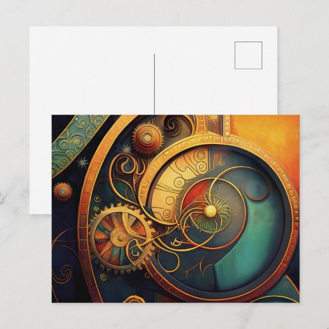 Steampunk Urverk Abstrakt Design Vykort (Fram/baksida)