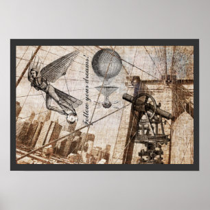 Steampunk-utmärkelser över Brooklyn Bridge Poster