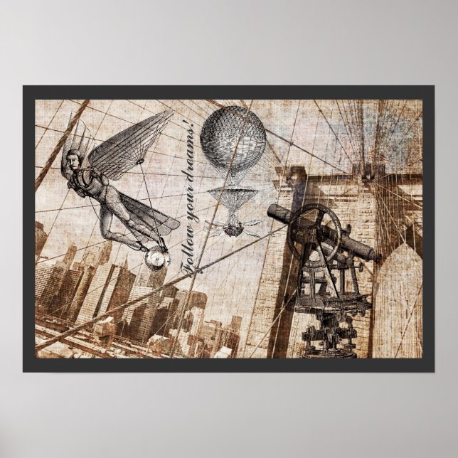 Steampunk-utmärkelser över Brooklyn Bridge Poster (Framsidan)