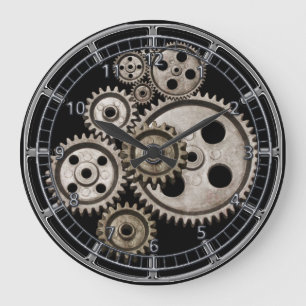 steampunk utrustar kuggar som motorn kvadrerar stor klocka
