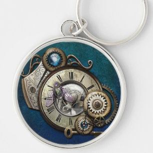 Steampunk utrustar och sländahjärtanyckelringen rund silverfärgad nyckelring