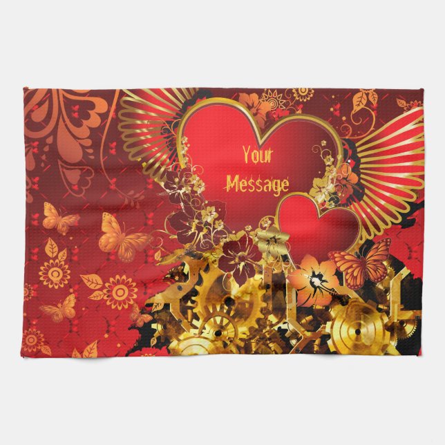 Steampunk Valentine 2 Kitchen Towel Kökshandduk (Horisontell)