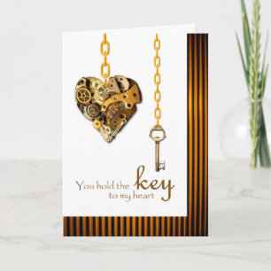 Steampunk Valentine för frun Nyckel och hjärtat Helgkort