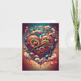 Steampunk Valentine Heart Helgkort