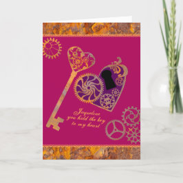 Steampunk Valentine Rusty Gears Heart Nyckel och L Helgkort