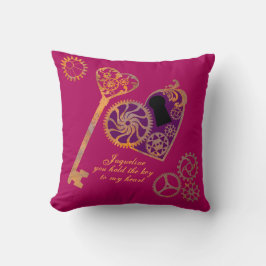 Steampunk Valentine Rusty Gears Heart Nyckel och L Kudde