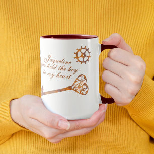 Steampunk Valentine Rusty Gears Heart Nyckel och L Mugg