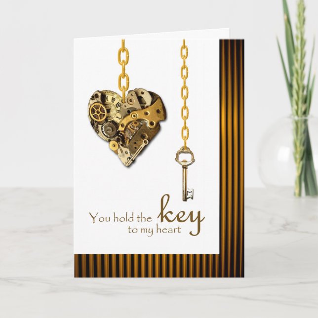Steampunk Valentines för Partner Heart Nyckel Helgkort (Framsida)