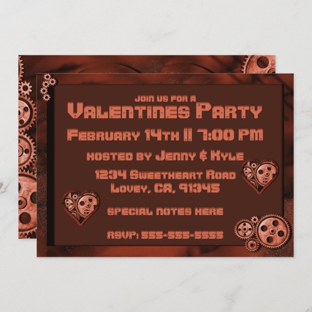 Steampunk Valentines Party Inbjudningar (Fram/baksida)