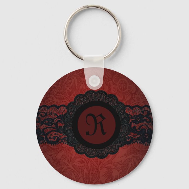Steampunk Vampire Red Snöre Gothic monogram Nyckelring (Framsida)