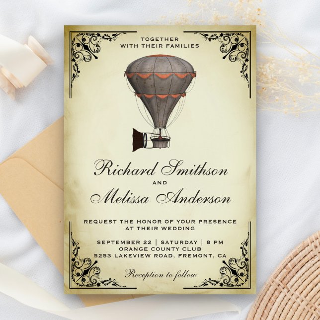 Steampunk Varm Luft Ballong Bröllopsinbjudan Inbjudningar (Skapare uppladdad)