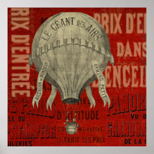 Steampunk Varm Luft Ballong Färd Grafiska Teckensn Poster